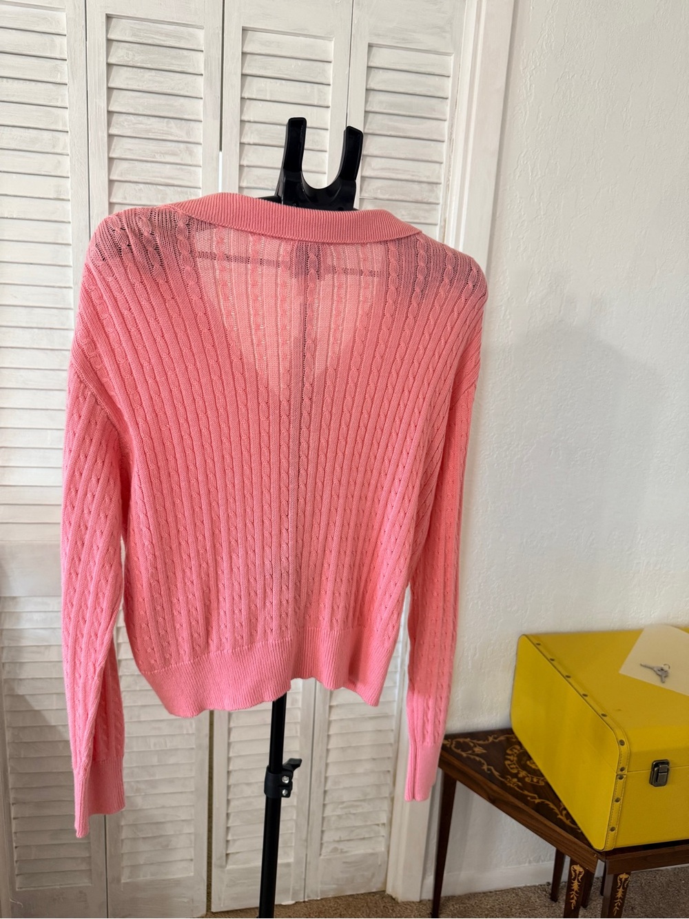 Calvin Klein Coral Pink V-Neck Cable Knit Sweater